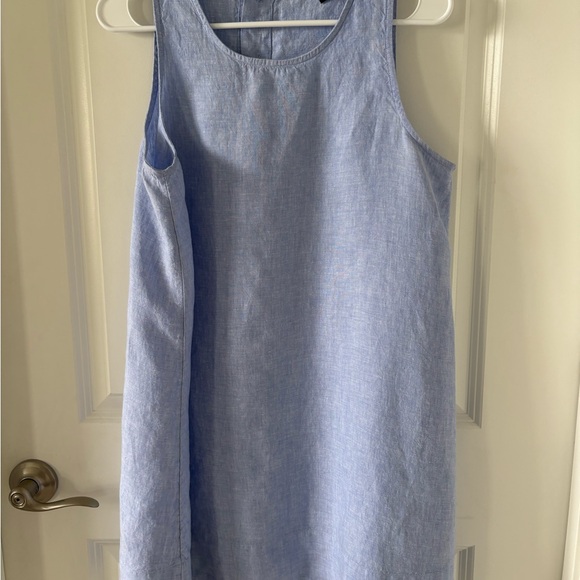 J Crew Maxine Button-Back Linen Blue Dress US Women's Large Petite (LP) - Picture 1 of 4